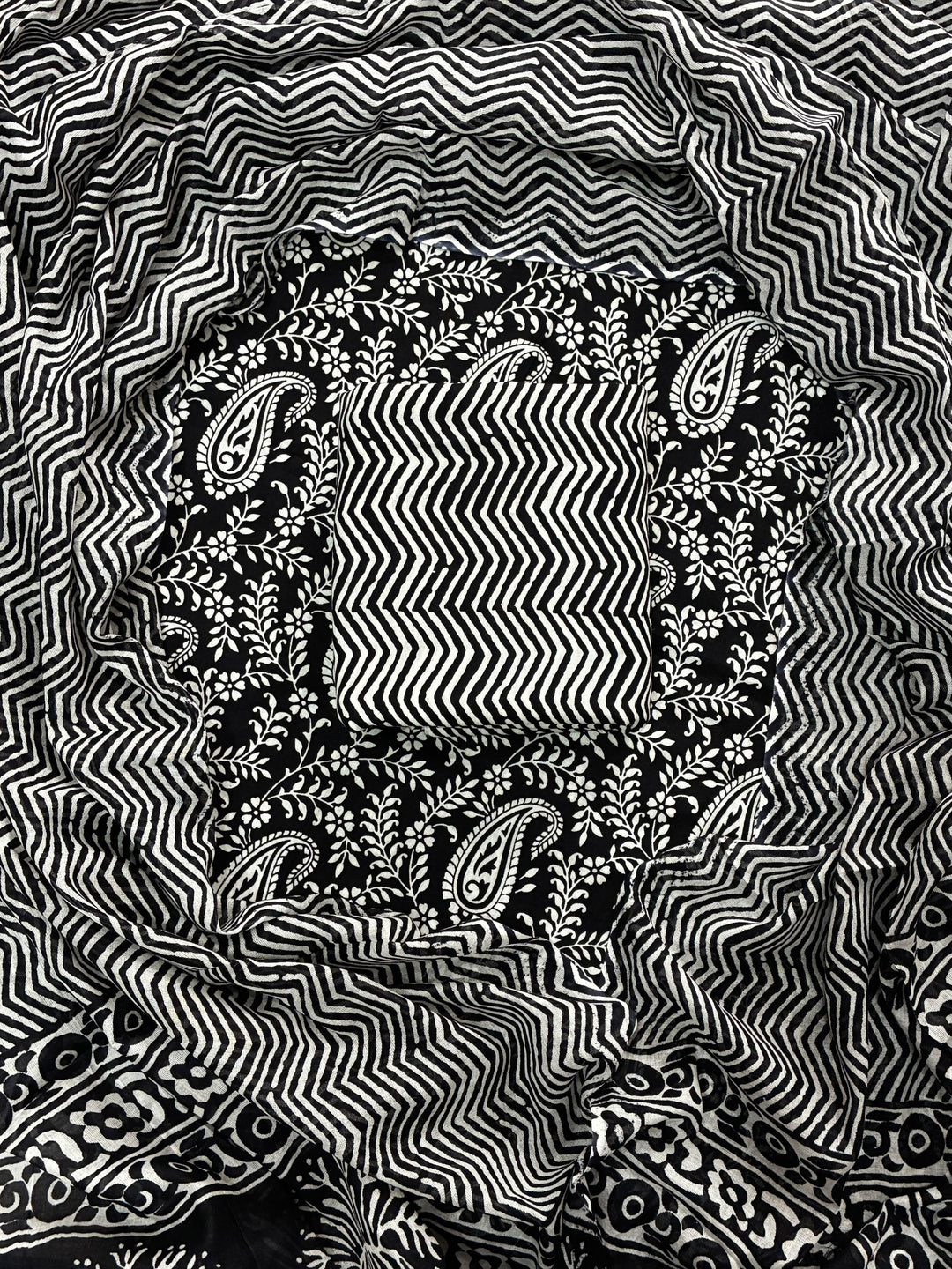 Pure Cotton Hand Block Print Unstitched Suit With Cotton Dupatta .