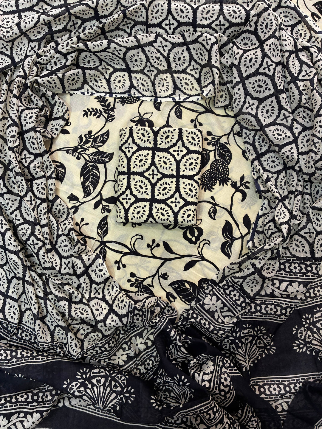 Pure Cotton Hand Block Print Unstitched Suit With Cotton Dupatta .