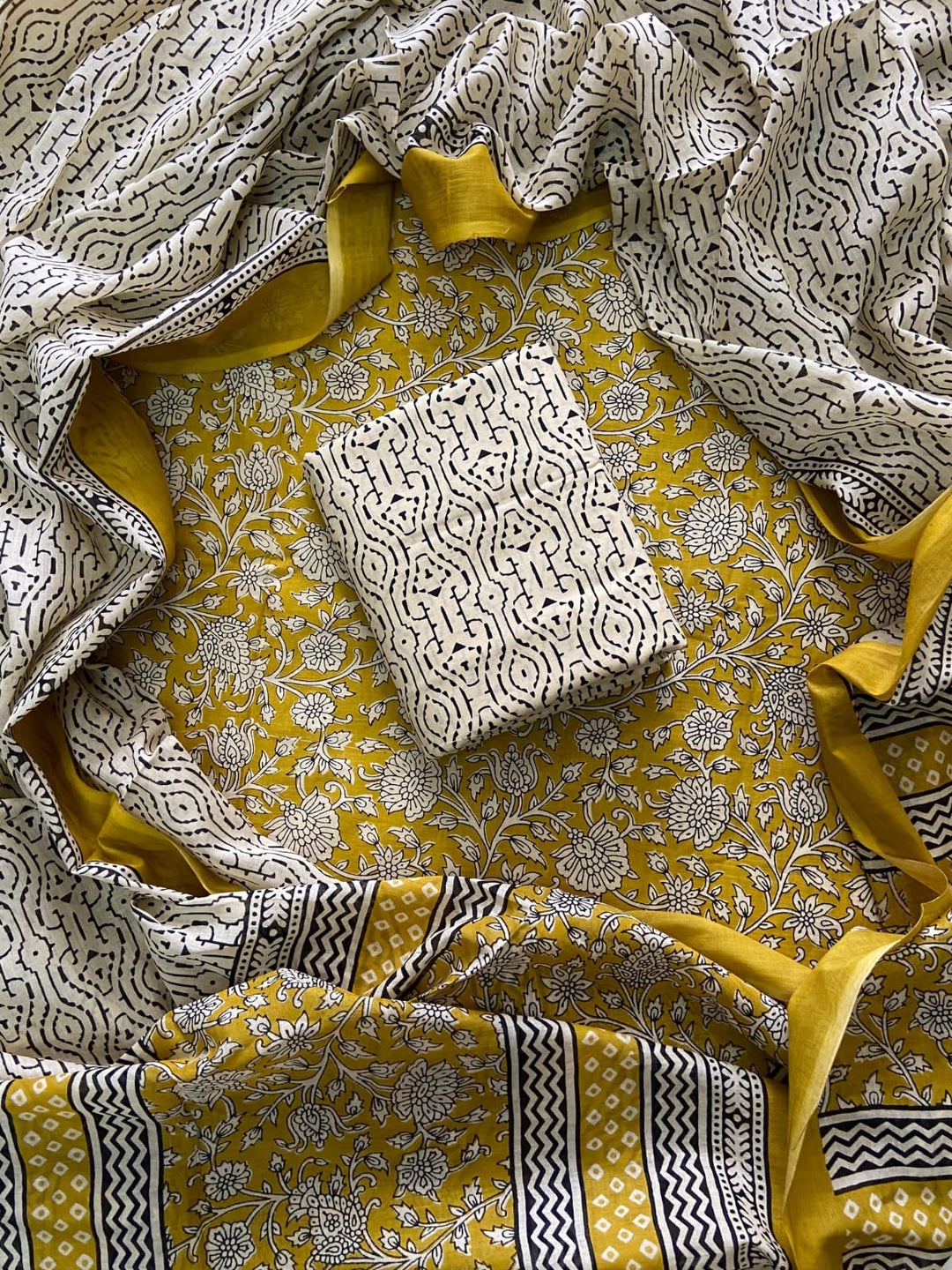 Pure Cotton Hand Block Print Unstitched Suit With Cotton Dupatta .