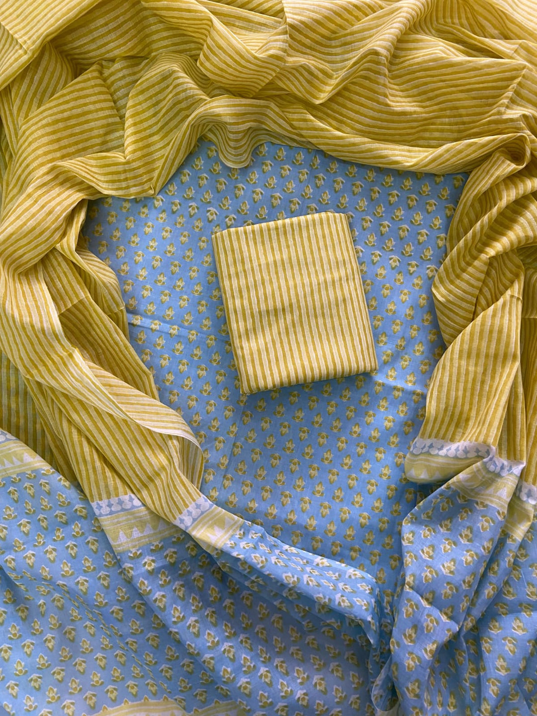 Pure Cotton Hand Block Print Unstitched Suit With Cotton Dupatta .