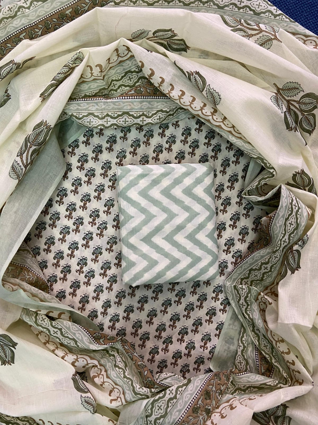 Pure Cotton Hand Block Print Unstitched Suit With Cotton Dupatta .
