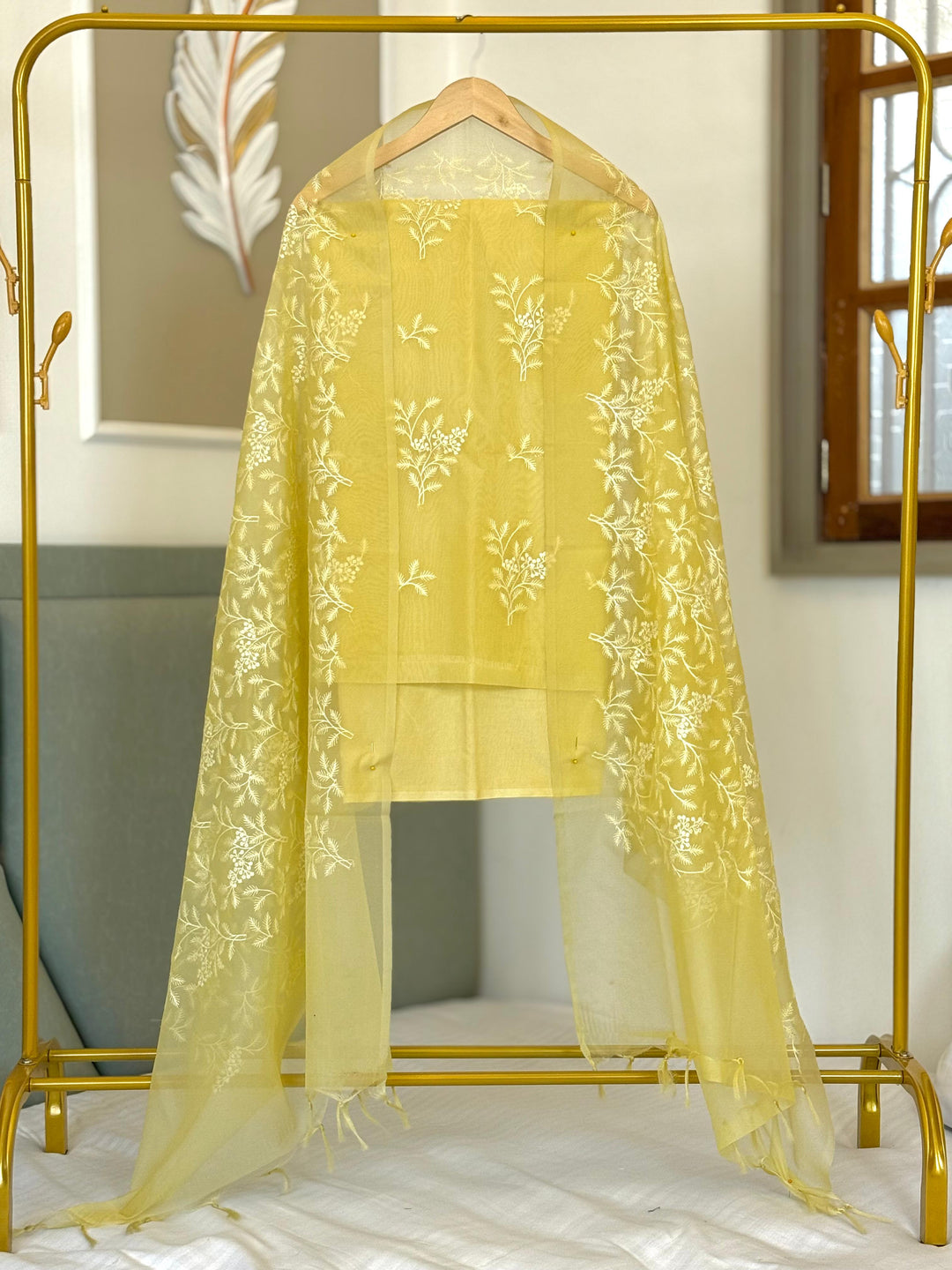 Organza Thread Embroidery Work Unstitched Suit .