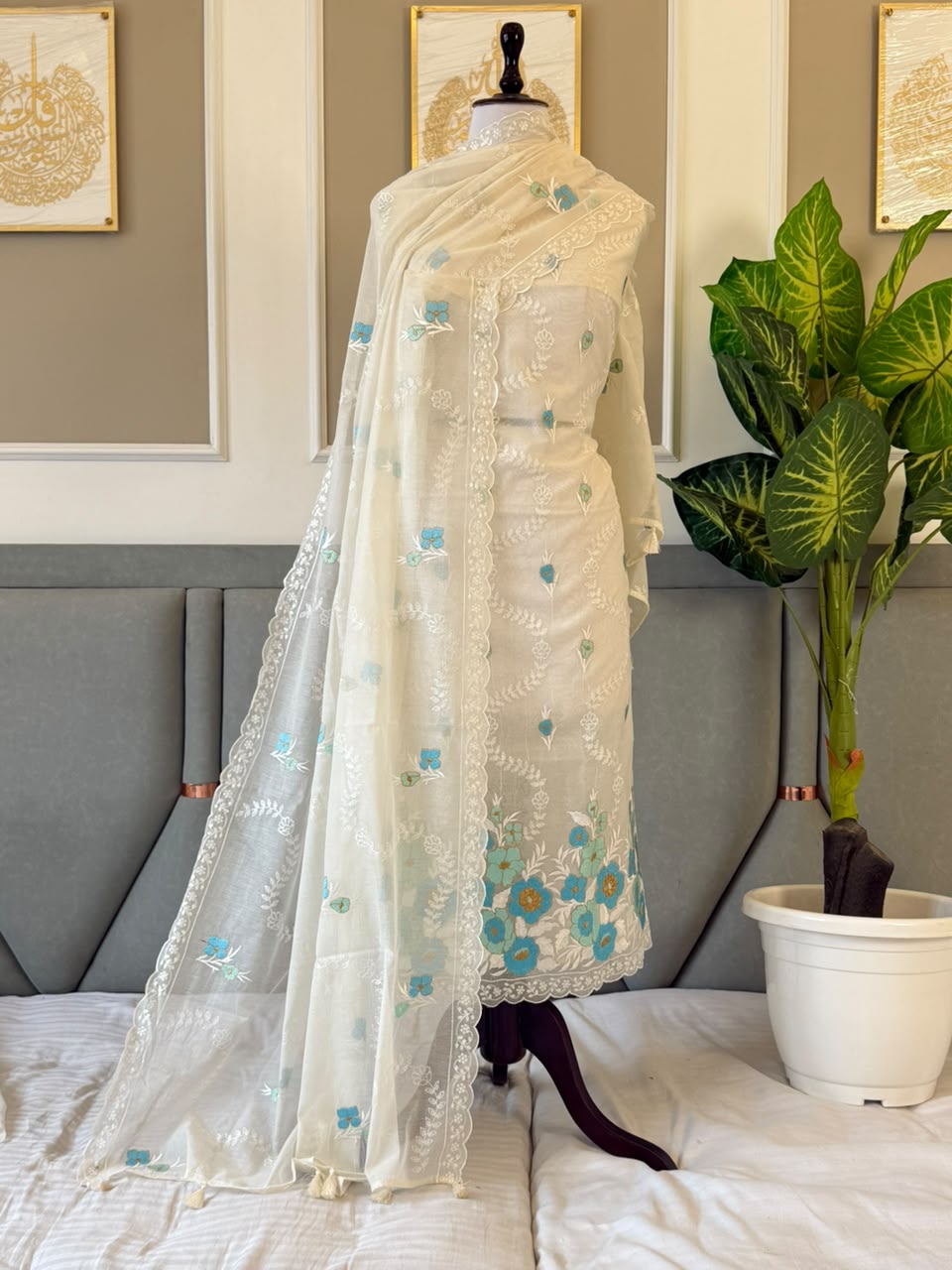 Pure Banarasi Chanderi Silk Embroidery Unstitched Suit With Chanderi Embroidery Dupatta.