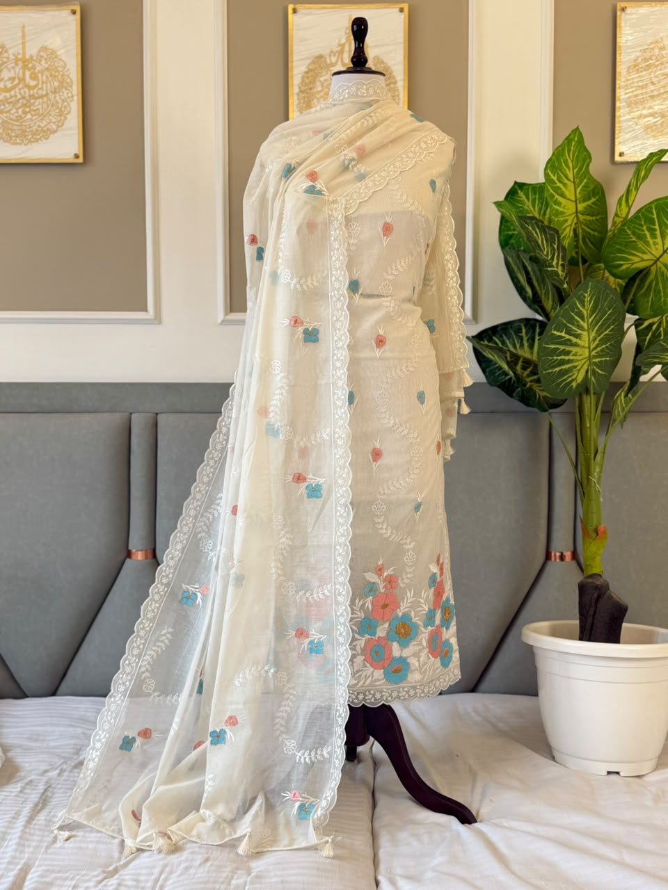 Pure Banarasi Chanderi Silk Embroidery Unstitched Suit With Chanderi Embroidery Dupatta.