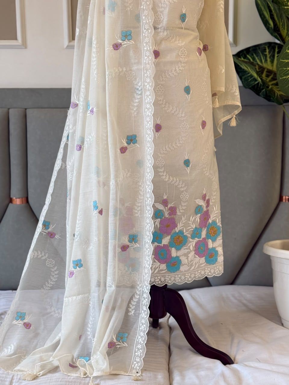 Pure Banarasi Chanderi Silk Embroidery Unstitched Suit With Chanderi Embroidery Dupatta.
