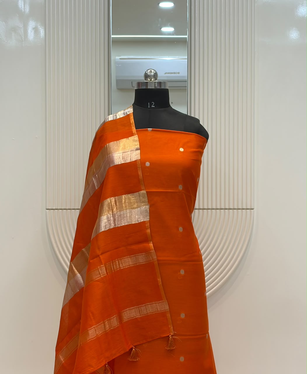 Pure Banarasi Chanderi Silk Unstitched Suit Ganga Jamuna Zari Patti dupatta
