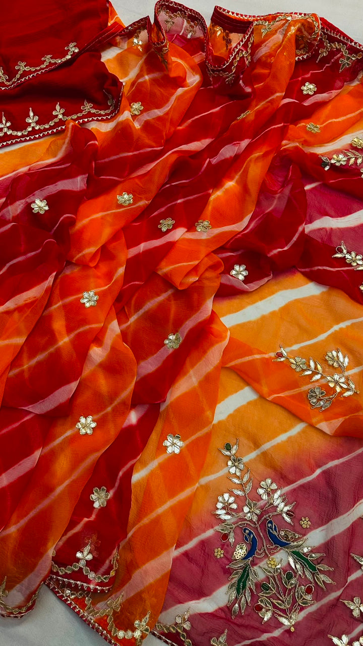 Pure Diamond Chiffon Leheriya Saree