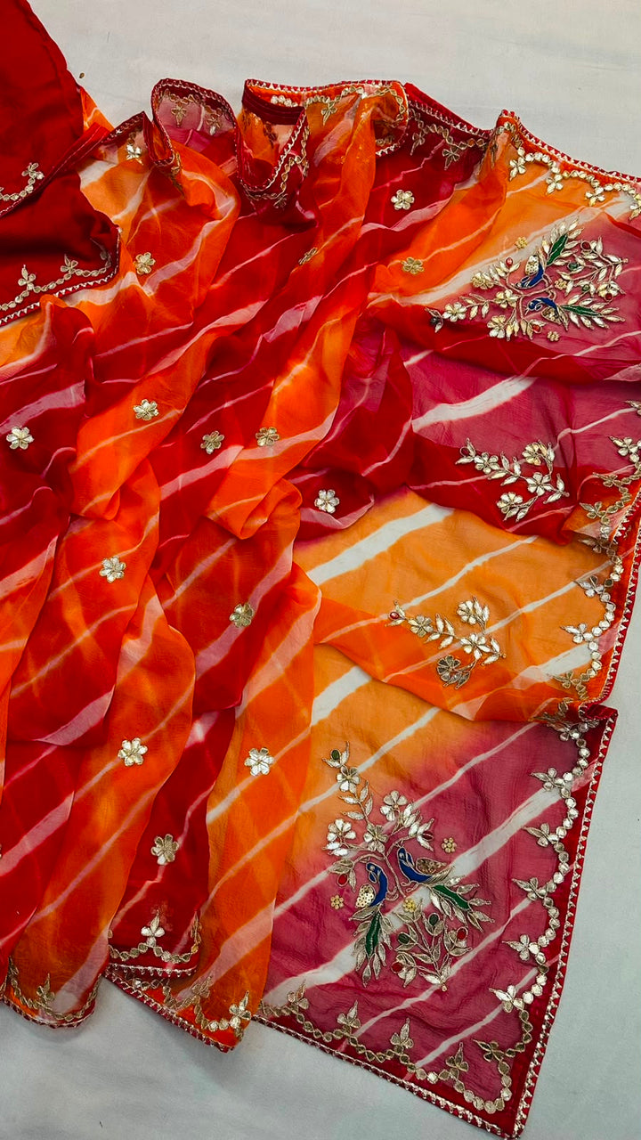 Pure Diamond Chiffon Leheriya Saree