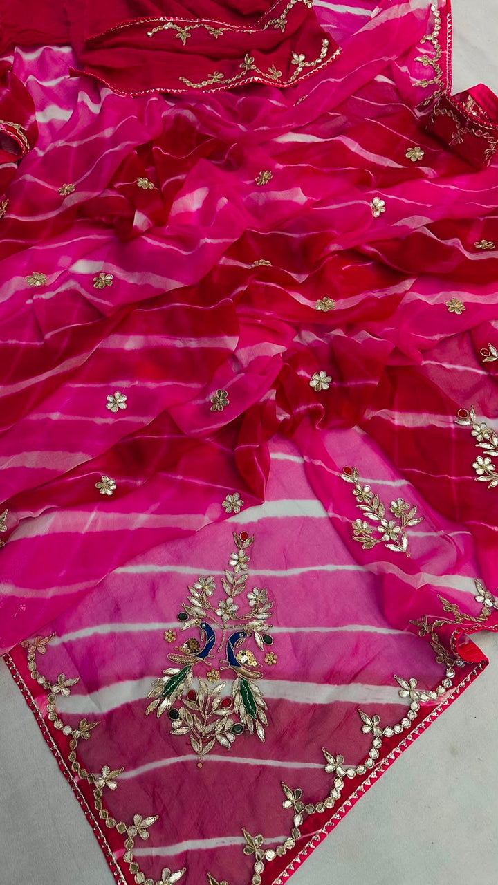 Pure Diamond Chiffon Leheriya Saree