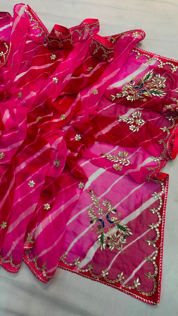 Pure Diamond Chiffon Leheriya Saree