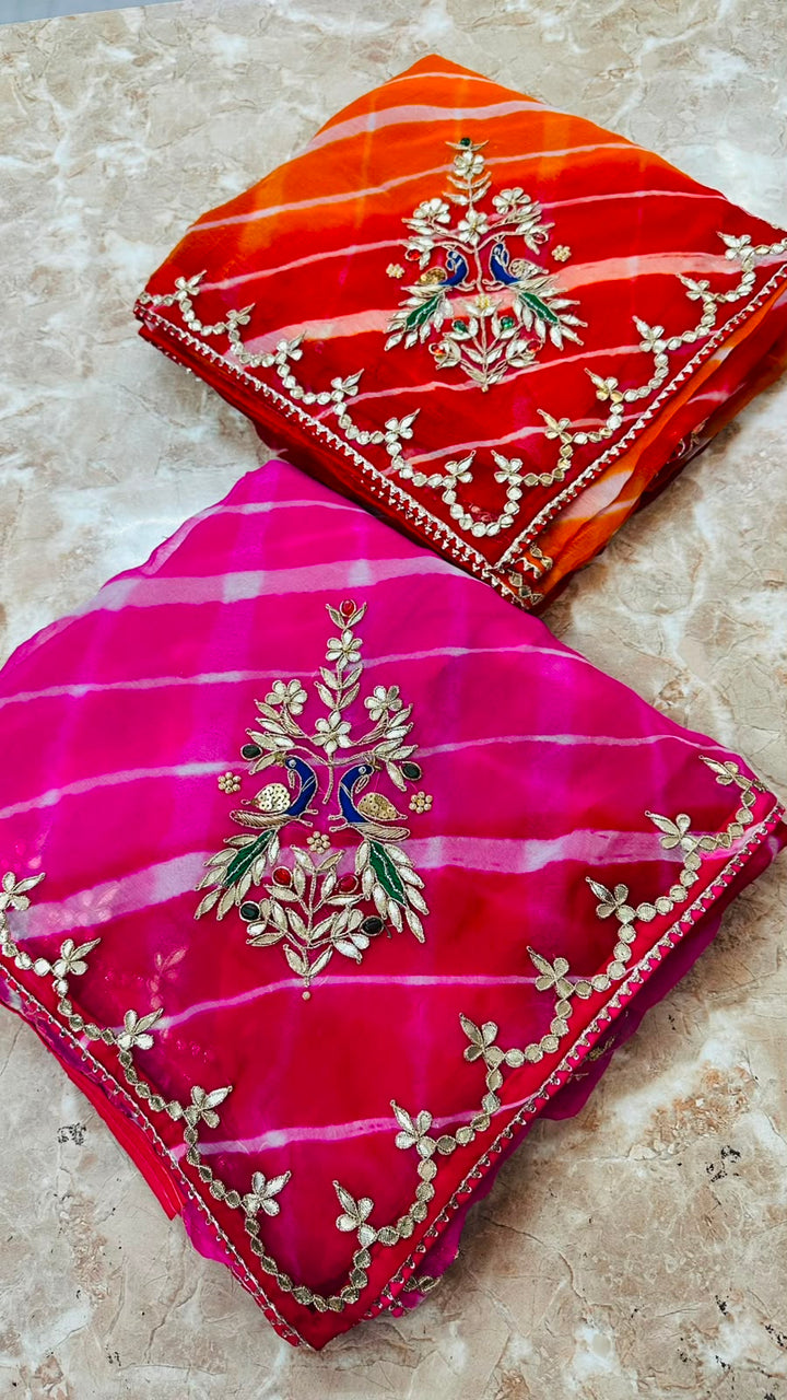 Pure Diamond Chiffon Leheriya Saree