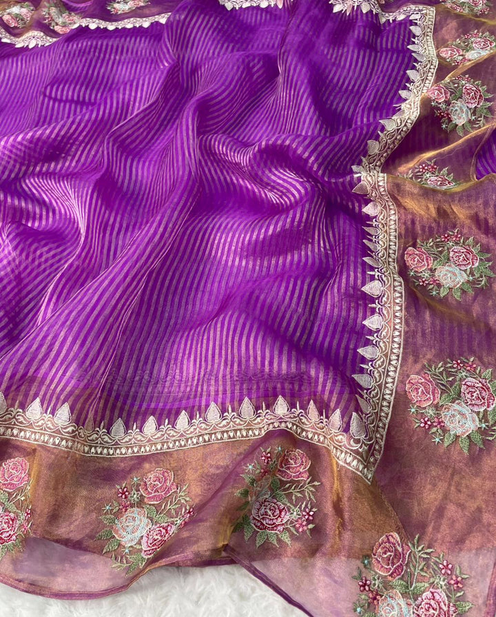 Pure Banarasi Tissue Silk Stripe pattern Saree