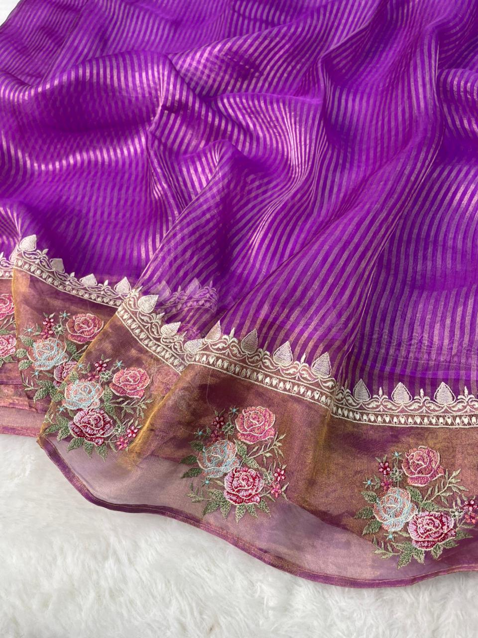 Pure Banarasi Tissue Silk Stripe pattern Saree
