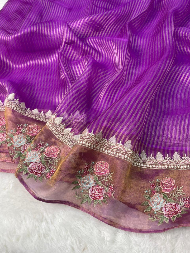 Pure Banarasi Tissue Silk Stripe pattern Saree