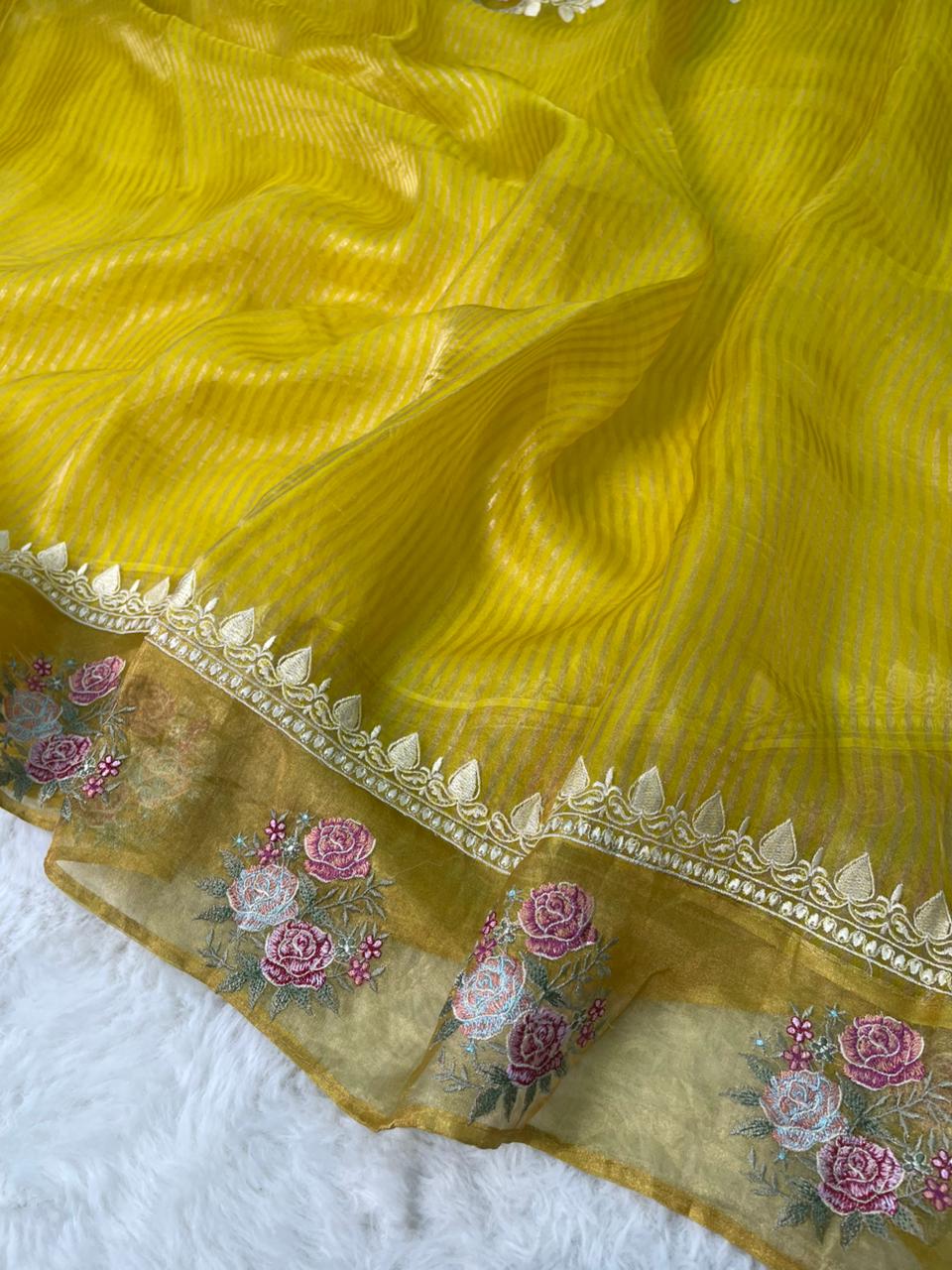 Pure Banarasi Tissue Silk Stripe pattern Saree