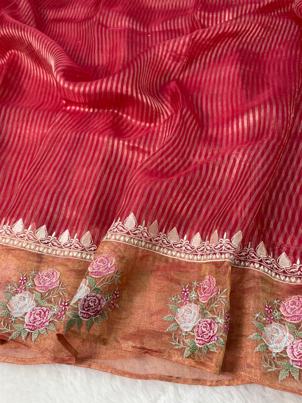 Pure Banarasi Tissue Silk Stripe pattern Saree