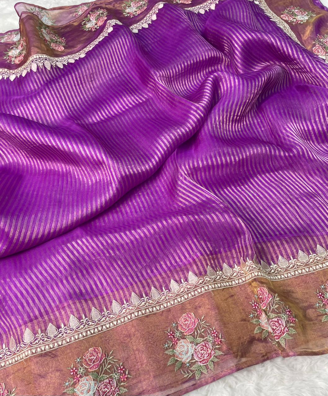 Pure Banarasi Tissue Silk Stripe pattern Saree