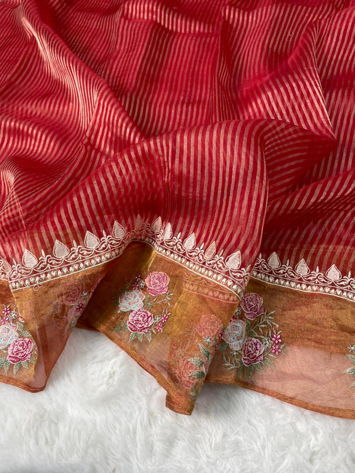 Pure Banarasi Tissue Silk Stripe pattern Saree