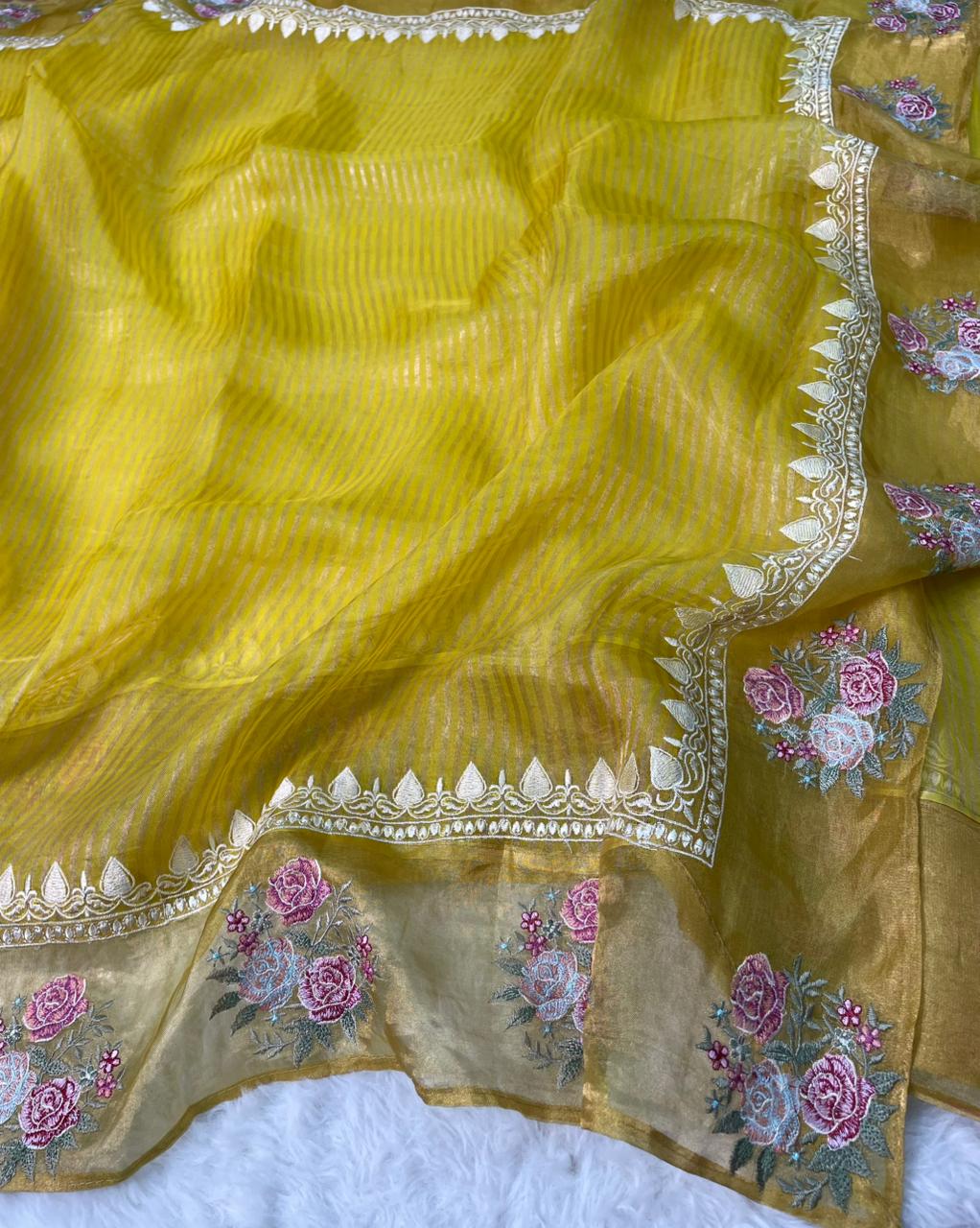 Pure Banarasi Tissue Silk Stripe pattern Saree