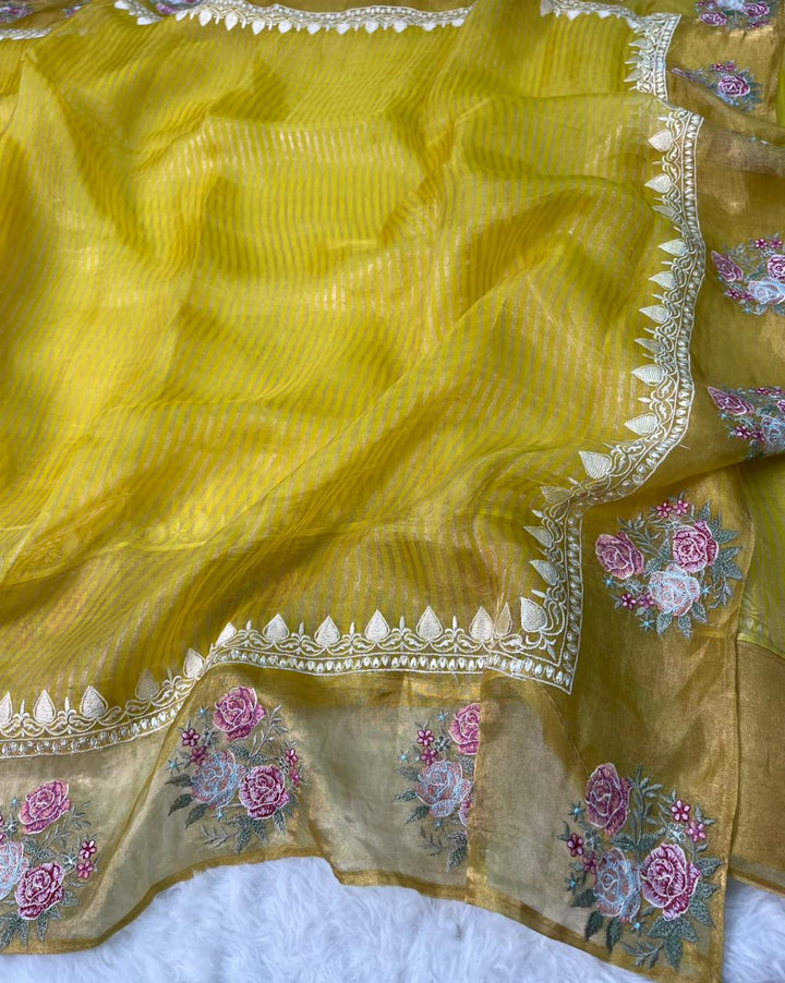 Pure Banarasi Tissue Silk Stripe pattern Saree
