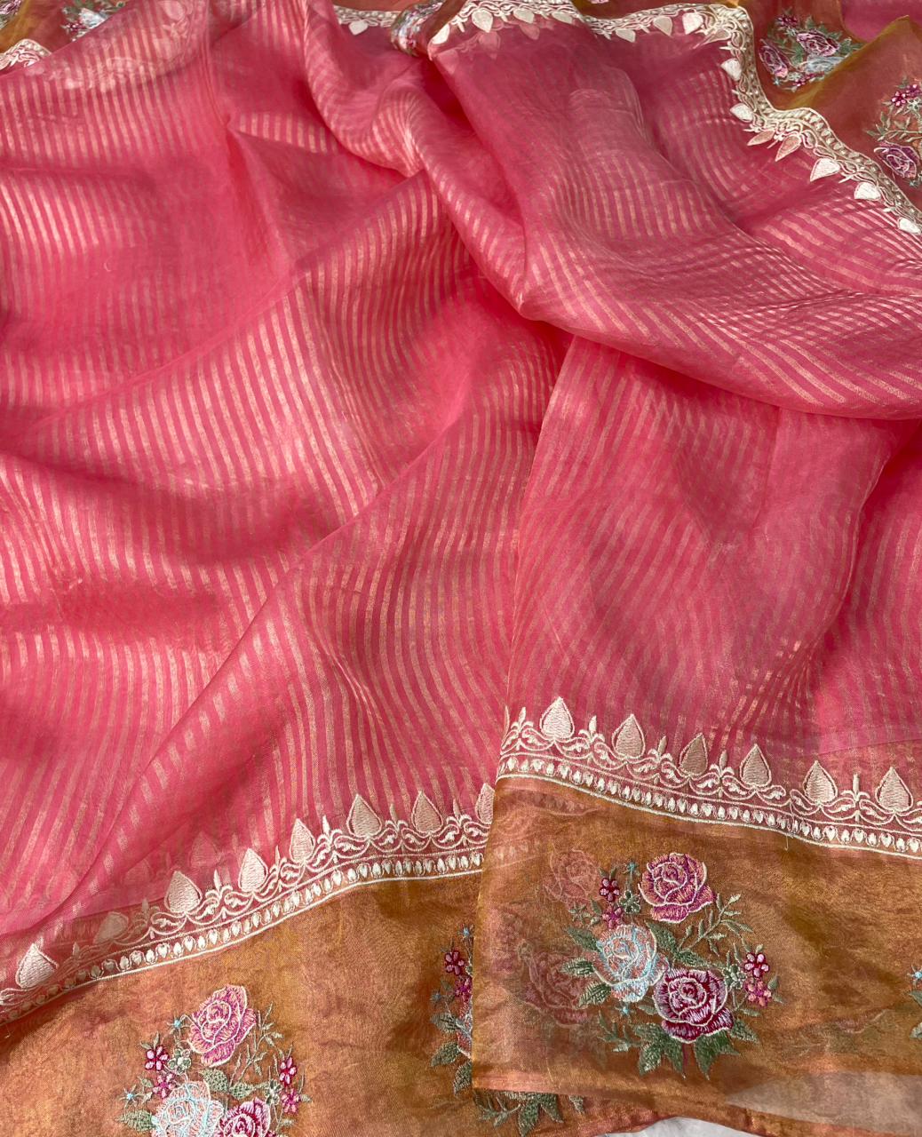 Pure Banarasi Tissue Silk Stripe pattern Saree