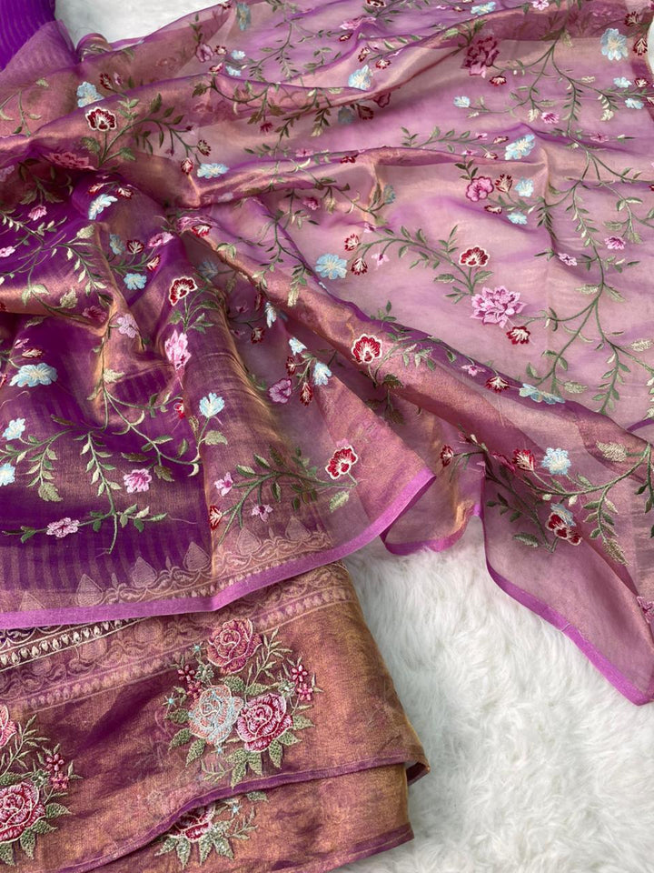 Pure Banarasi Tissue Silk Stripe pattern Saree