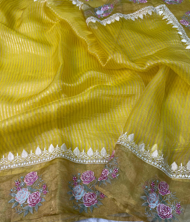 Pure Banarasi Tissue Silk Stripe pattern Saree