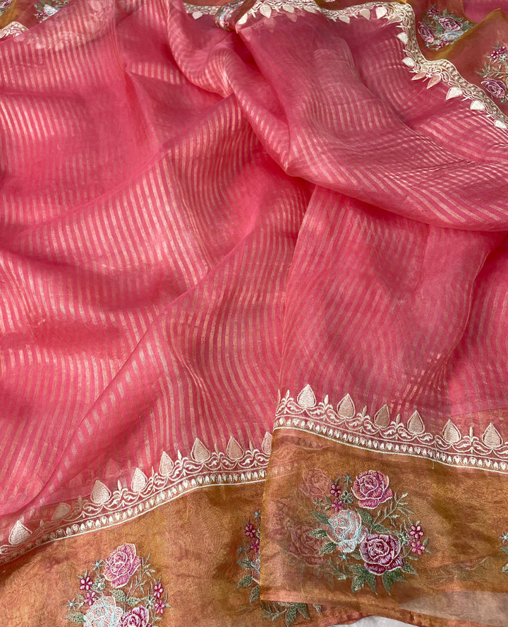 Pure Banarasi Tissue Silk Stripe pattern Saree