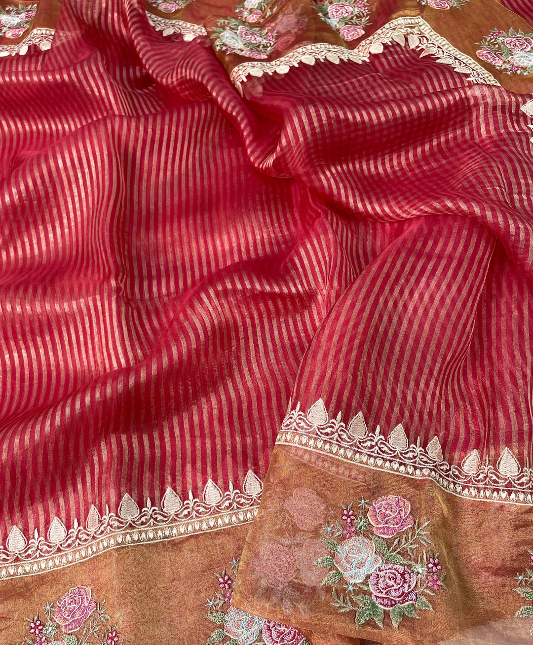 Pure Banarasi Tissue Silk Stripe pattern Saree