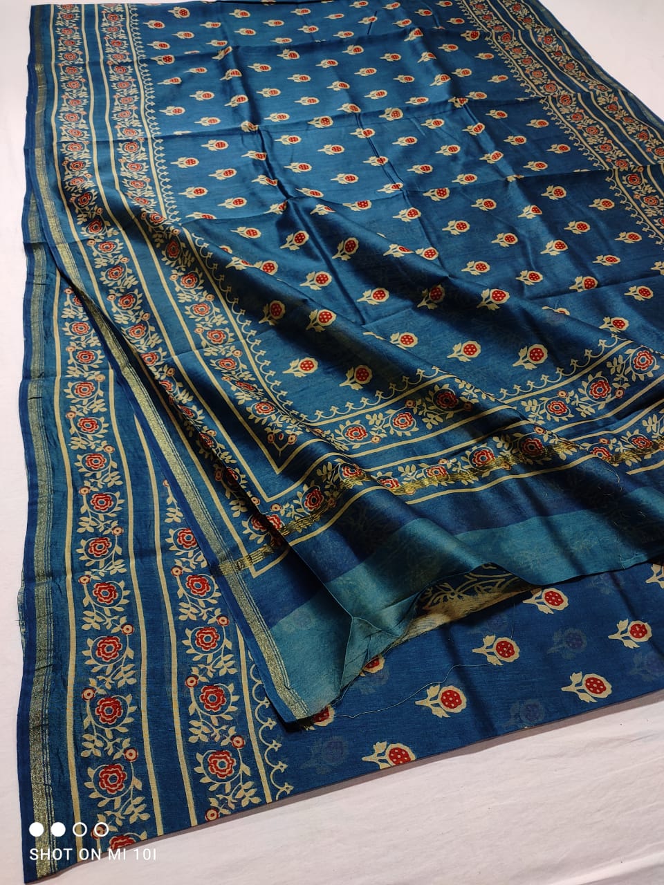 Pure Chanderi Silk Saree With Azrak Print With Blouse .