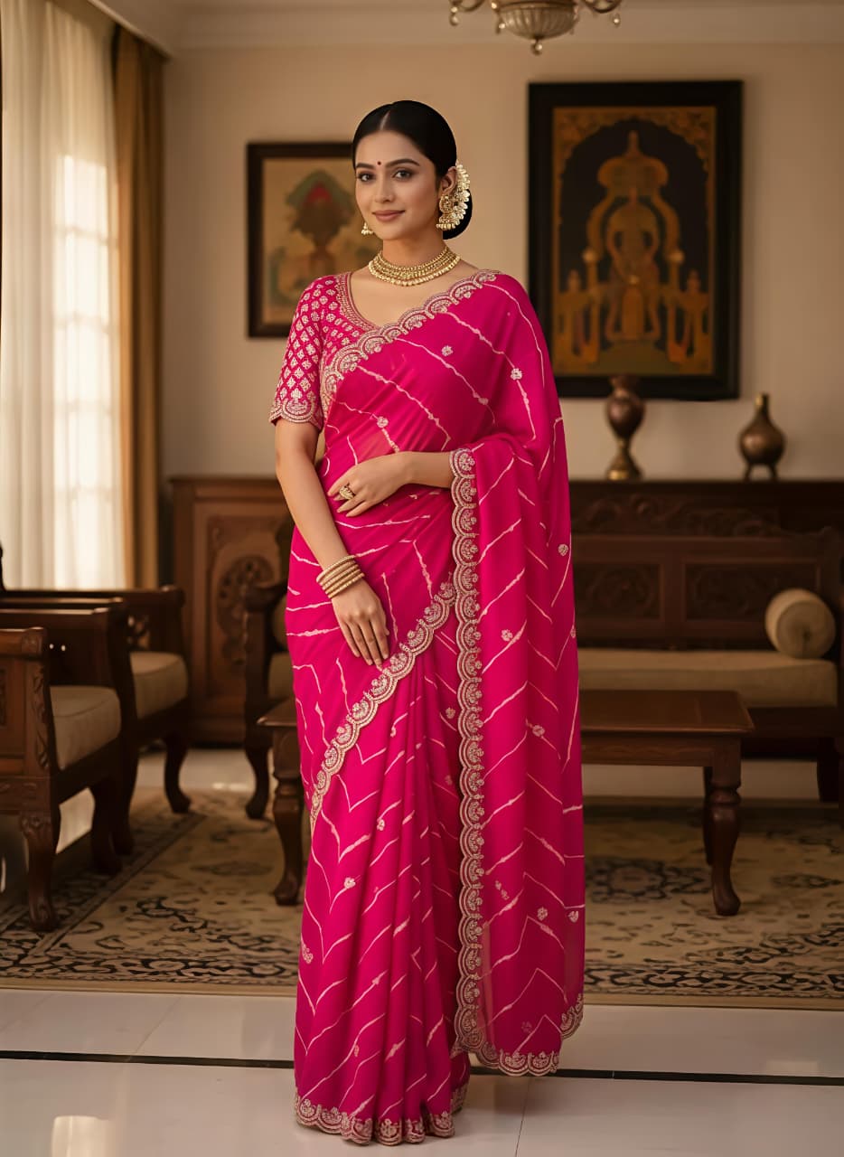 Pure Georgette Leheriya with Pitta Work