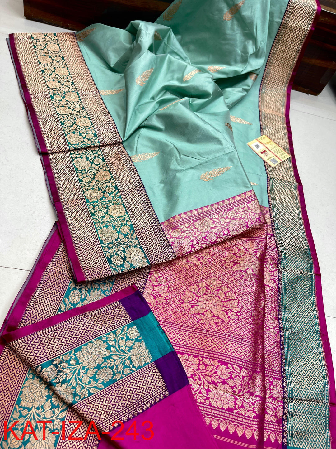 Pure Katan Silk With Antique Zari Work Saree .