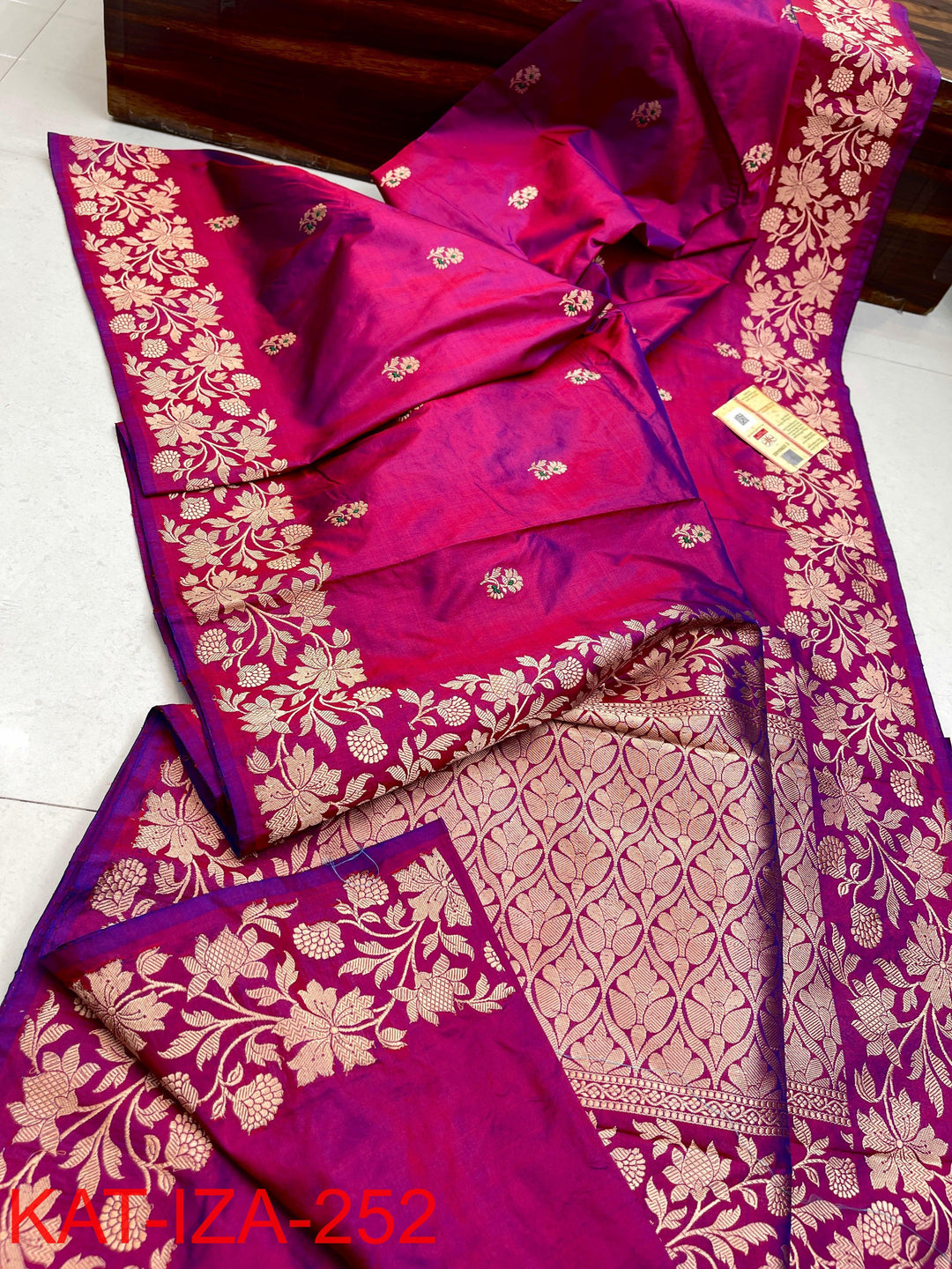 Pure Katan Silk With Antique Zari Work Saree .