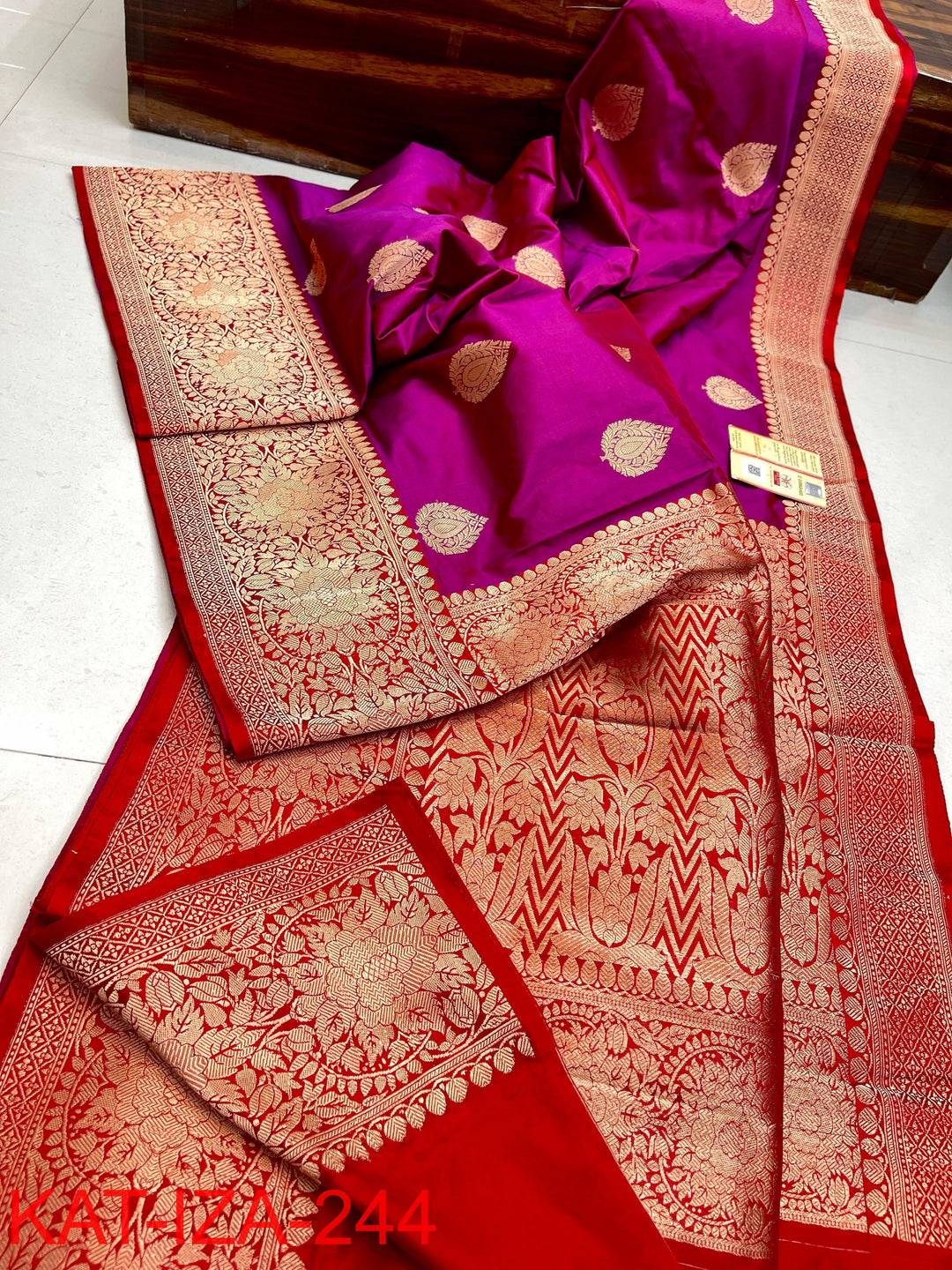 Pure Katan Silk With Antique Zari Work Saree .