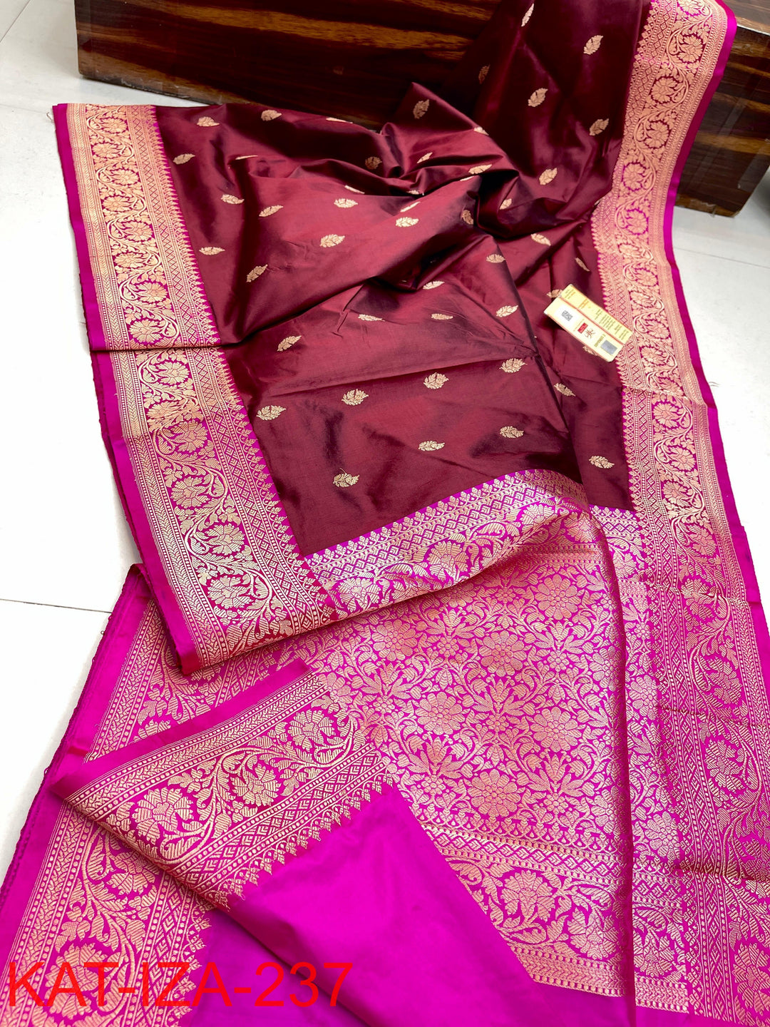 Pure Katan Silk With Antique Zari Work Saree .
