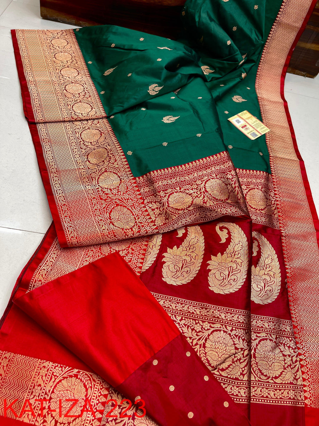 Pure Katan Silk With Antique Zari Work Saree .