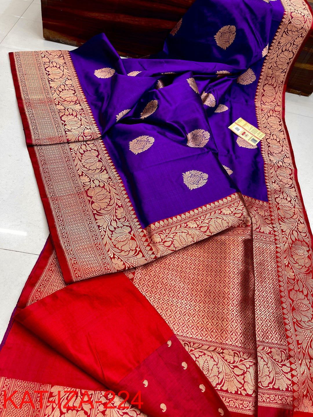 Pure Katan Silk With Antique Zari Work Saree .