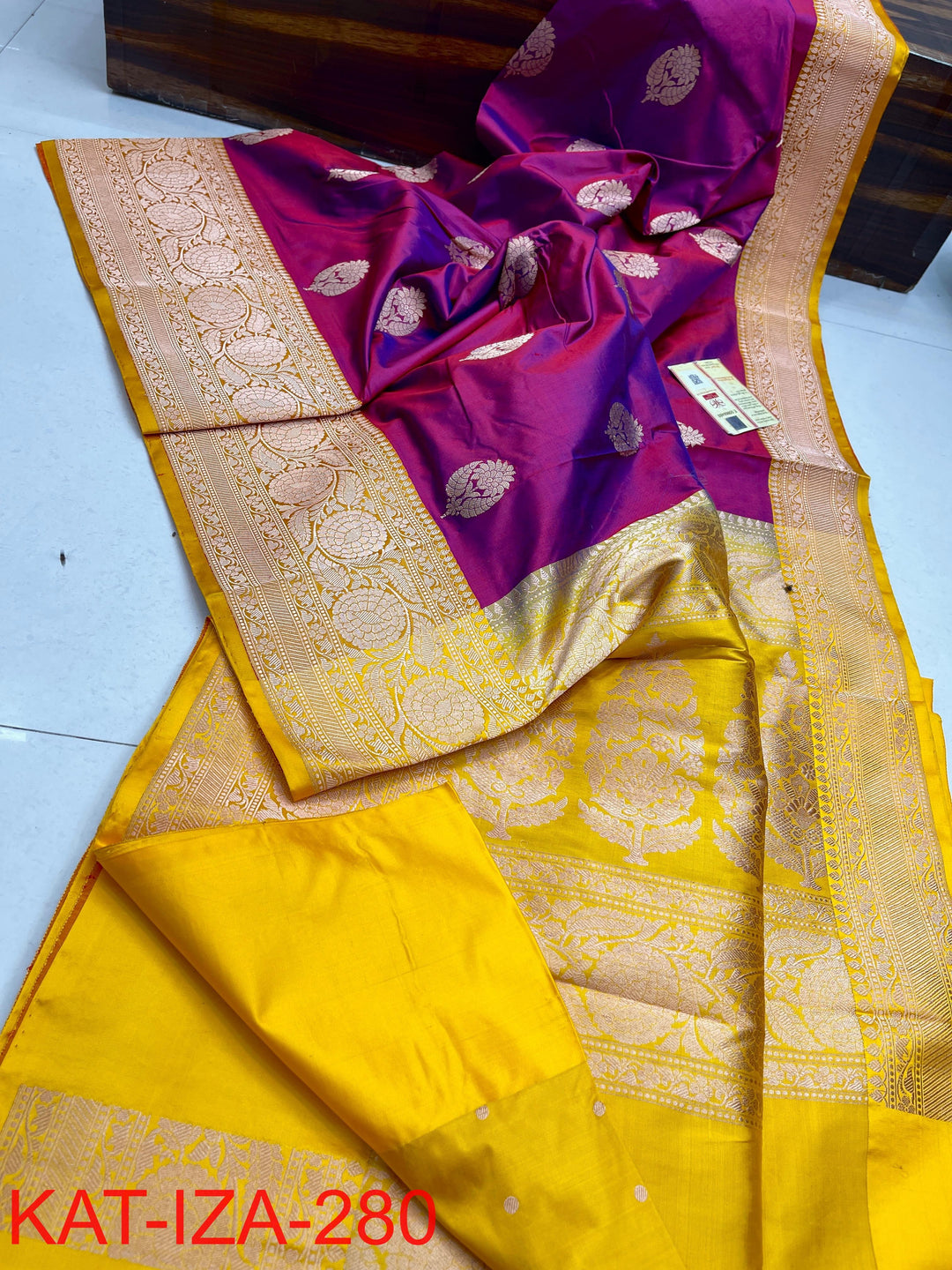 Pure Katan Silk With Antique Zari Work Saree .