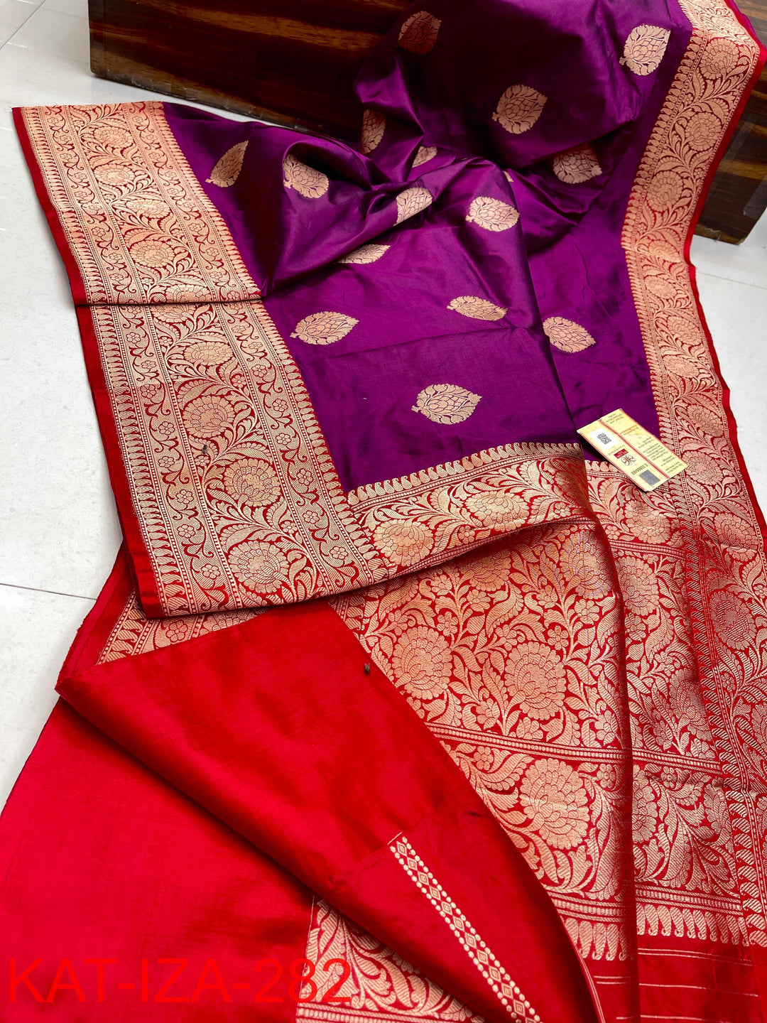Pure Katan Silk With Antique Zari Work Saree .