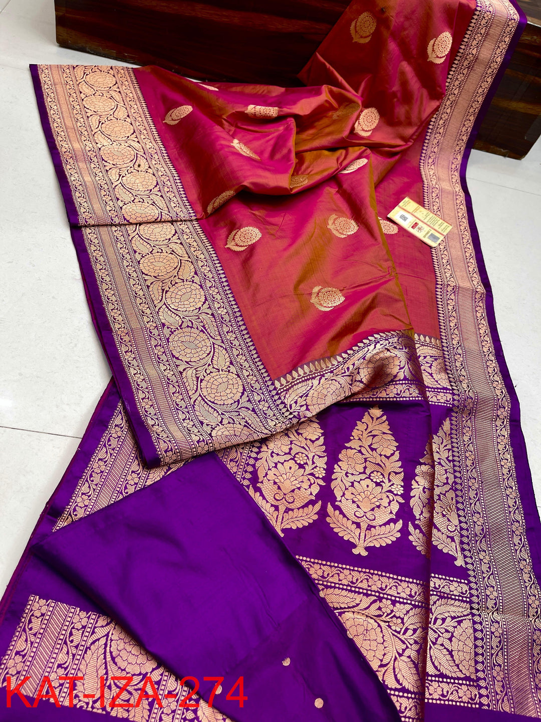 Pure Katan Silk With Antique Zari Work Saree .