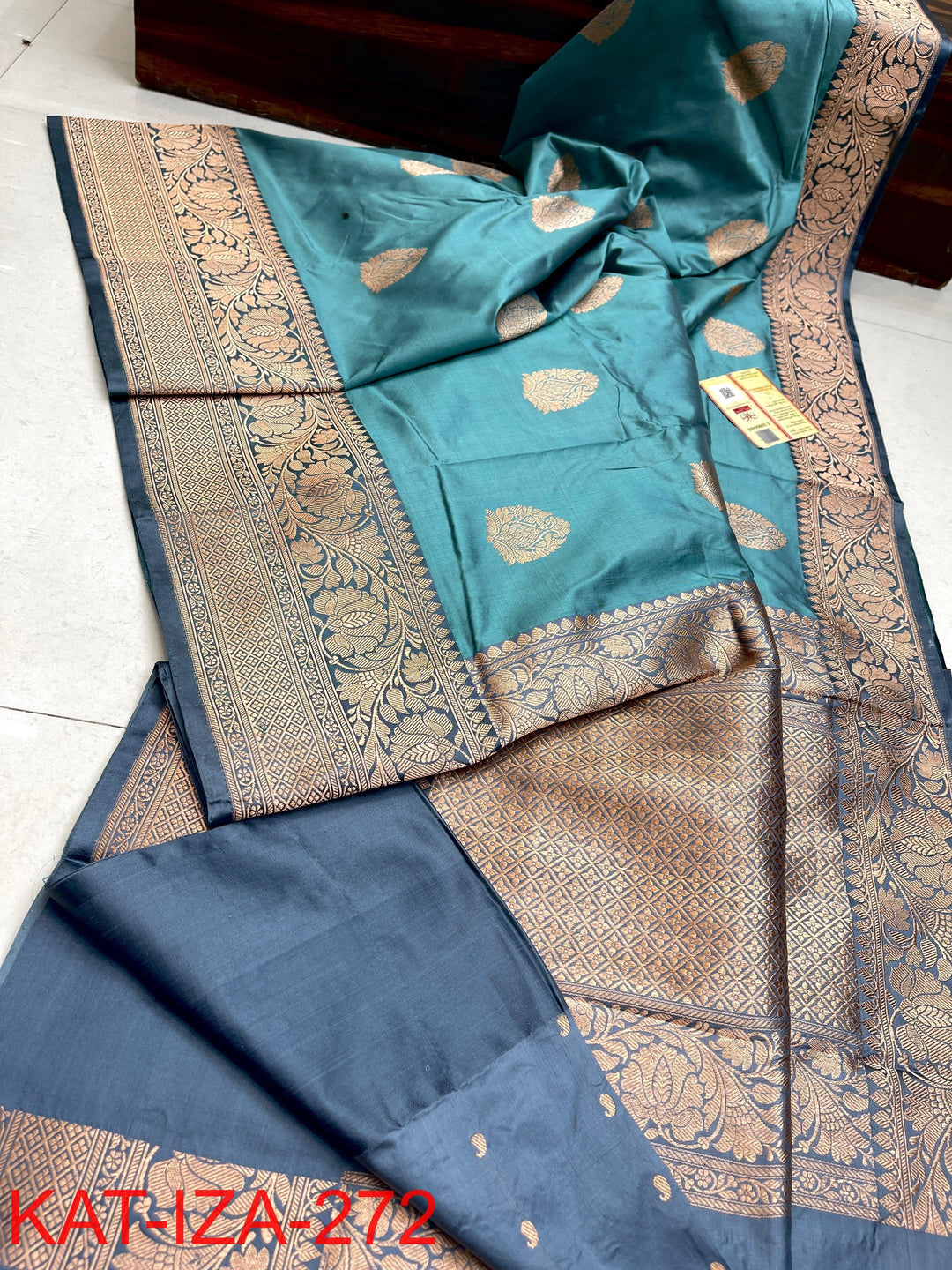 Pure Katan Silk With Antique Zari Work Saree .