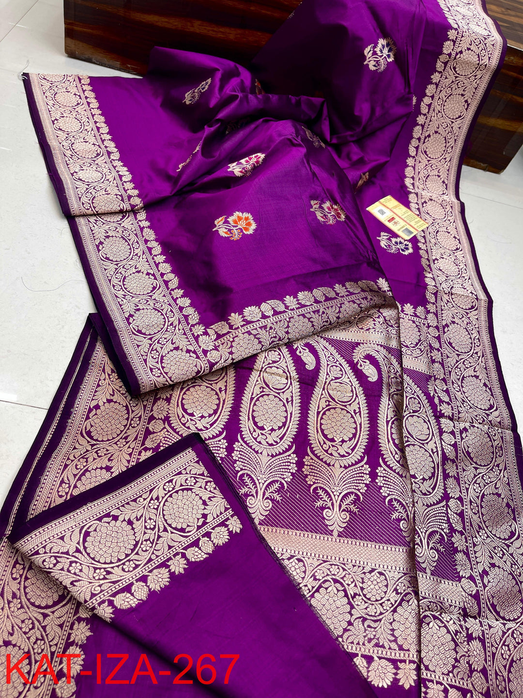 Pure Katan Silk With Antique Zari Work Saree .
