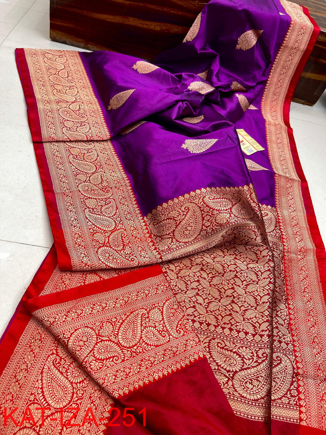 Pure Katan Silk With Antique Zari Work Saree .