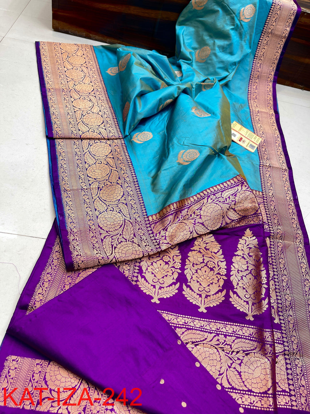 Pure Katan Silk With Antique Zari Work Saree .