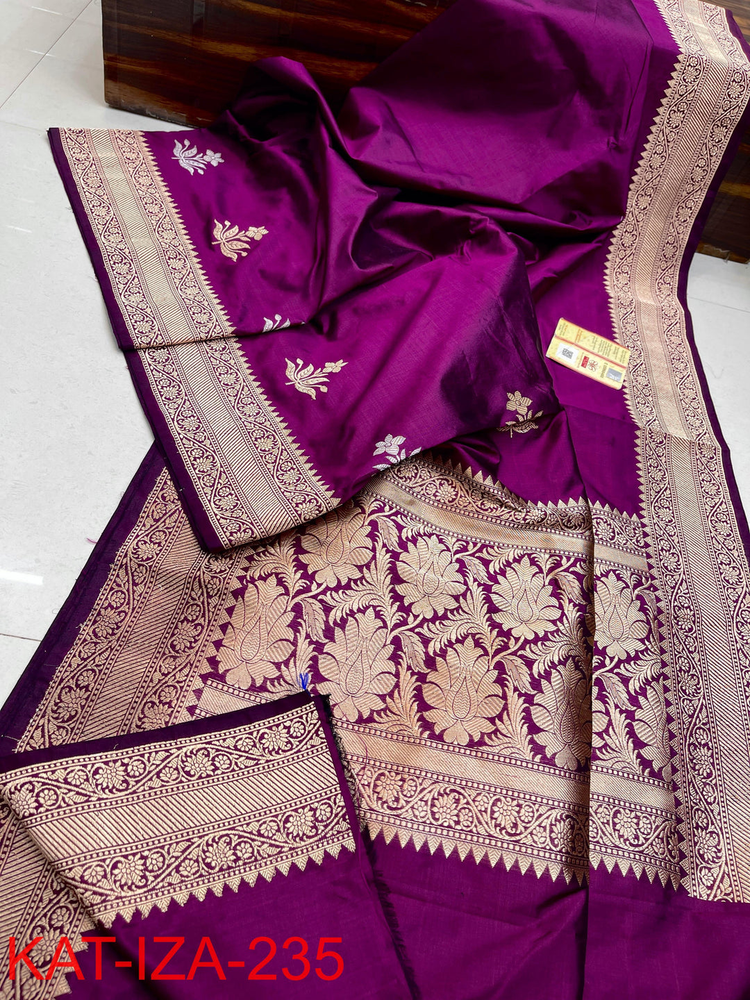 Pure Katan Silk With Antique Zari Work Saree .