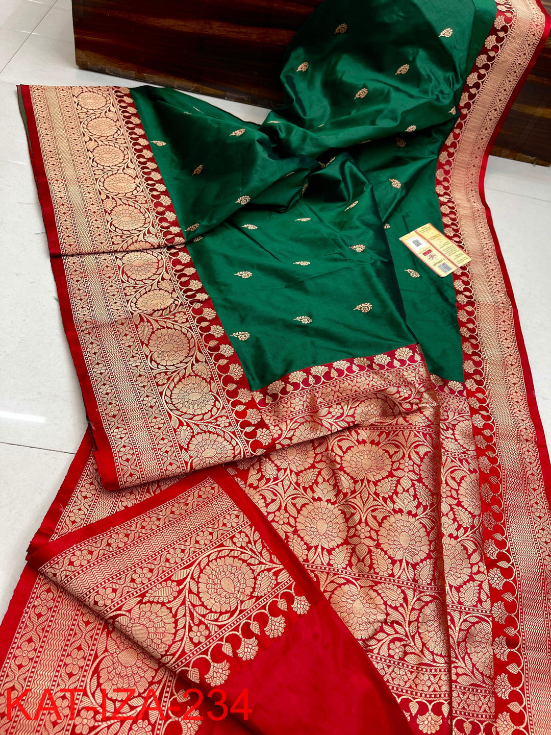 Pure Katan Silk With Antique Zari Work Saree .