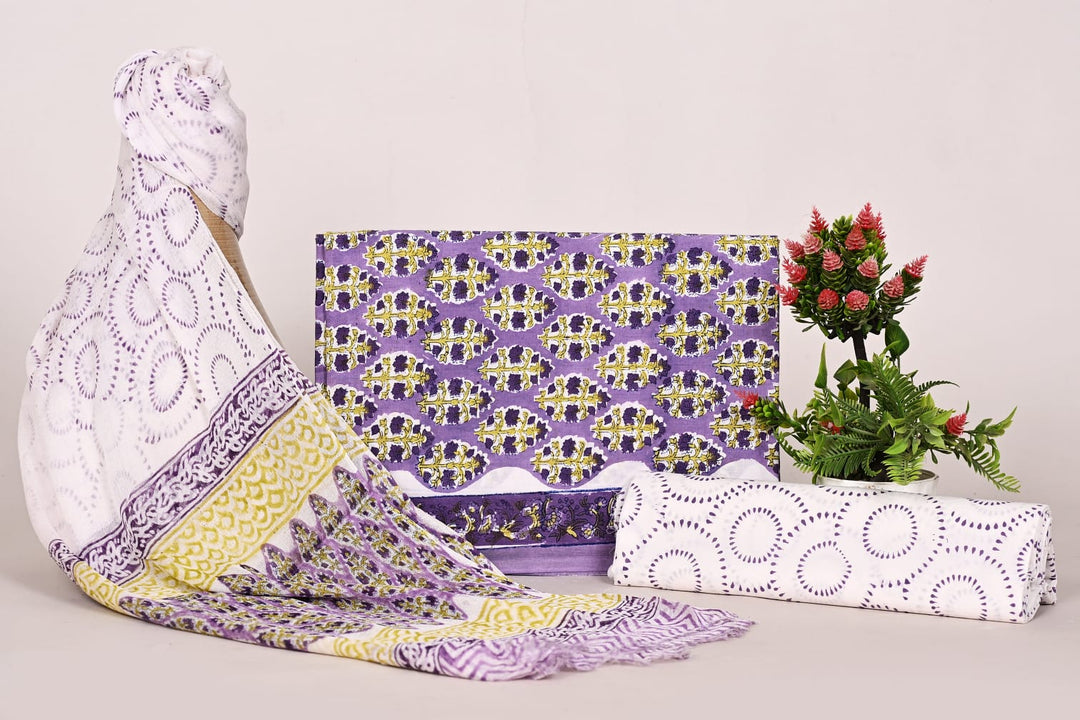 Pure Cotton Hand Block Print Unstitched Suit With Chiffon Dupatta . – fab-persona