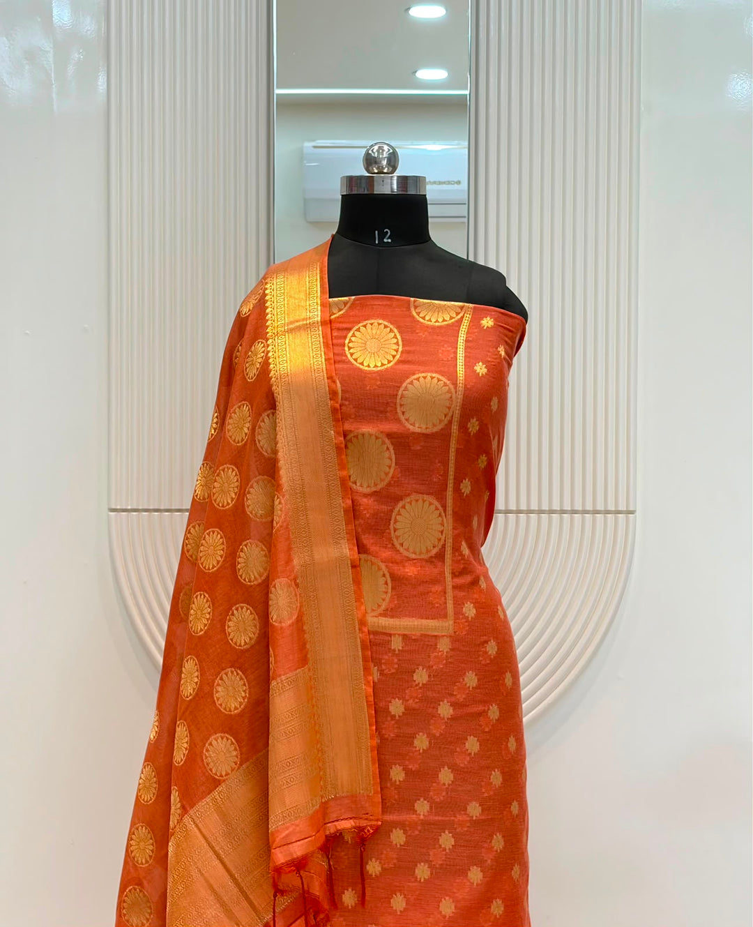 Pure Banarasi Chanderi Silk Zai Weaved Unstitched Suit.