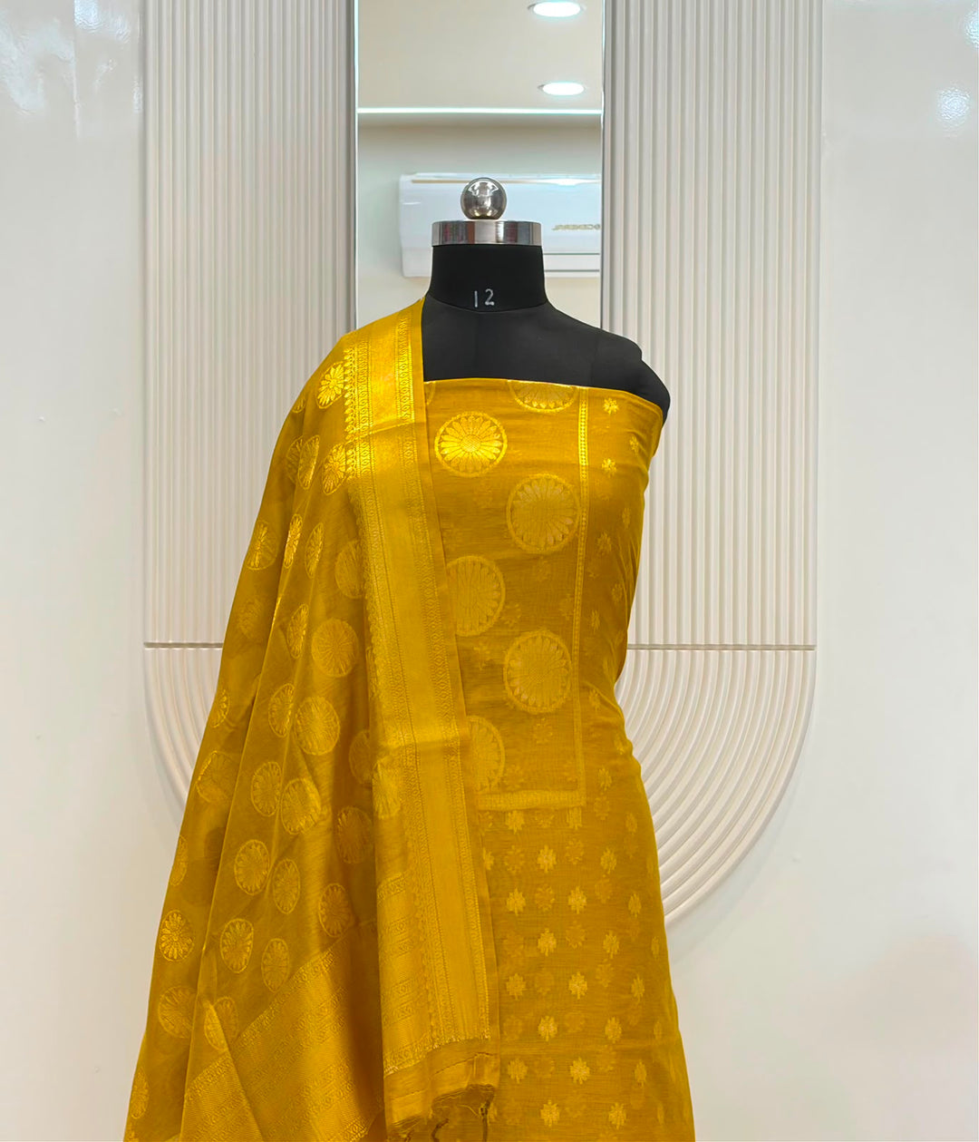 Pure Banarasi Chanderi Silk Zai Weaved Unstitched Suit.