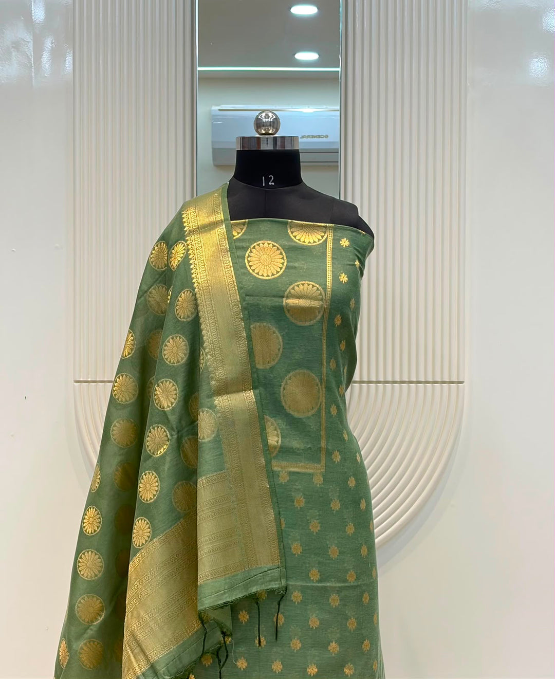 Pure Banarasi Chanderi Silk Zai Weaved Unstitched Suit.